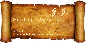 Geiringer Janka névjegykártya